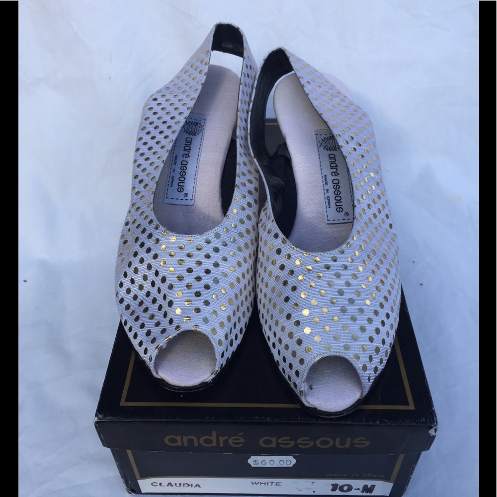 Andre Assous White Fabric Sling Back Wedge Shoe